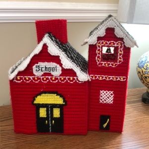 Cute Red School House plastic canvas decoration